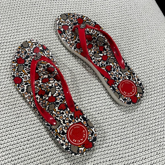 Coach Women's Red and Black Floral Sandals - Picture 1 of 8